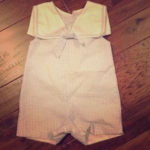 Petit Ami 12 month blue seersucker